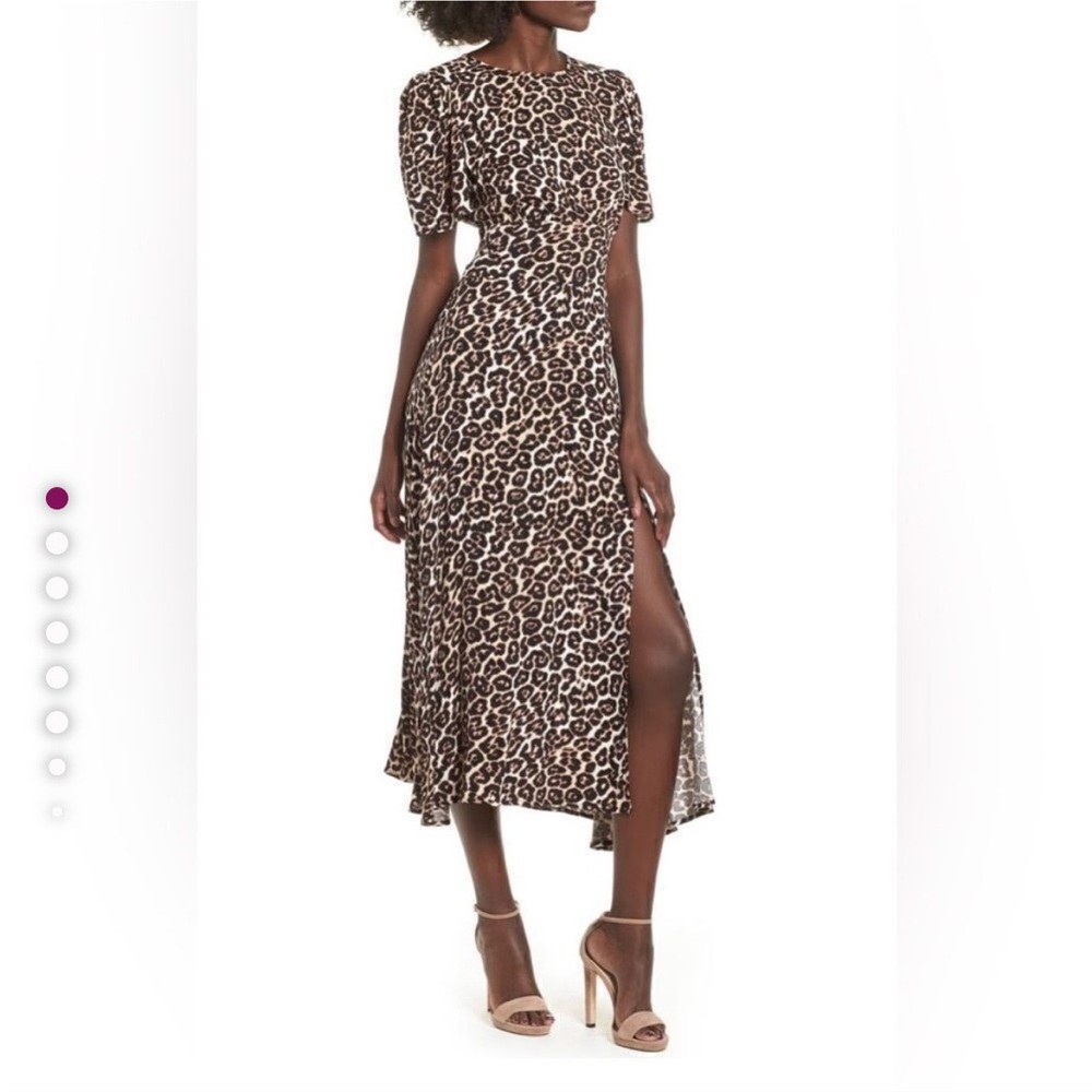 AFRM Leopard Brown and Black Back Cut Out Midi Dress Small